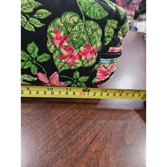 VERA BRADLEY SHOULDER BAG PURSE ZIP AROUND BOTANICA BLACK MULTI LG FLAP POCKETS - Picture 4 of 5